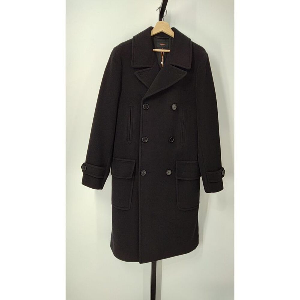 Quince Women Wool Cashmere Double-Breasted Officer Topcoat Black Outerwear M